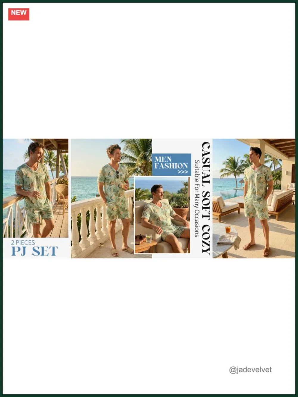 Men's Pajama Set Short Sleeve V-Neck Sleepwear with Pockets